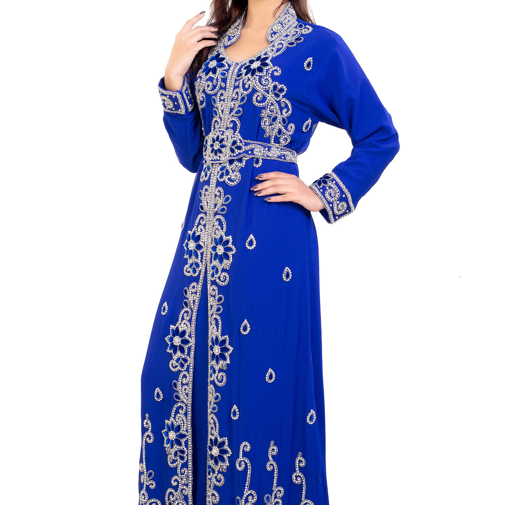 
                  
                    Customized Kaftan Embroidered Silver Stones with Velvet Flowers - Maxim Creation
                  
                