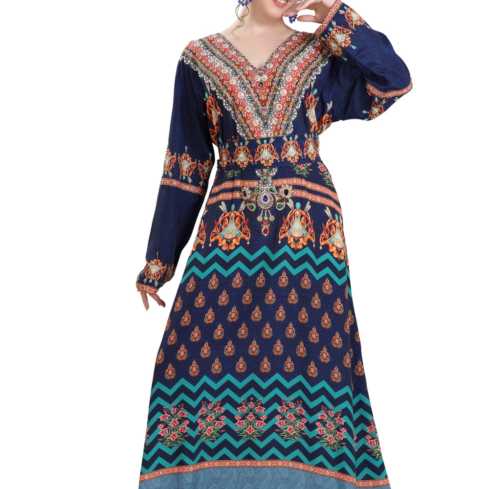 Beach Dress With Crystal Bead Printed Caftan - Maxim Creation
