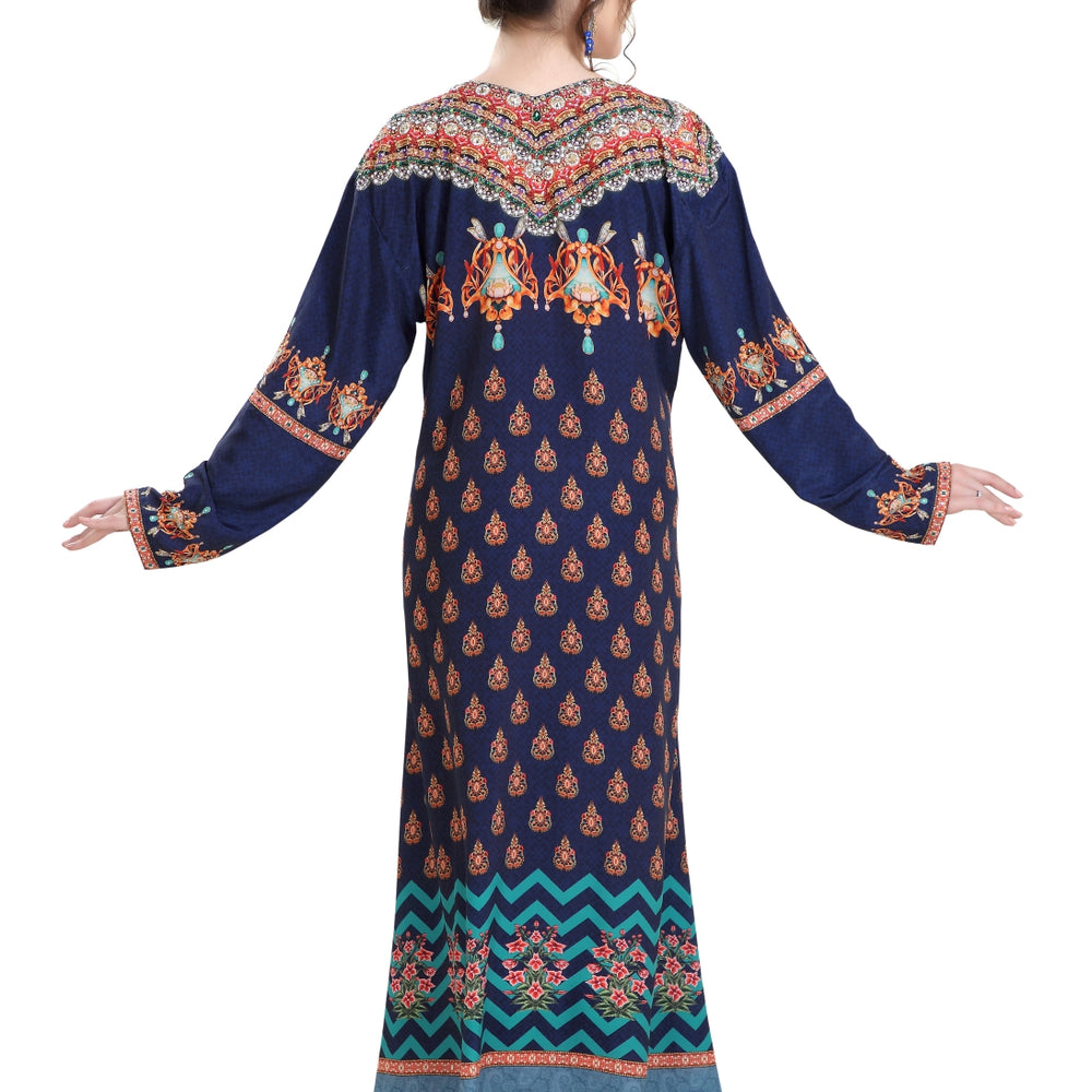 Beach Dress With Crystal Bead Printed Caftan - Maxim Creation