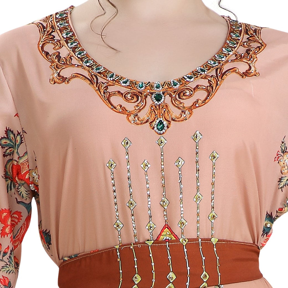 
                  
                    Dubai Kaftan Digital Printed Long Maxi Dress With Crystals - Maxim Creation
                  
                
