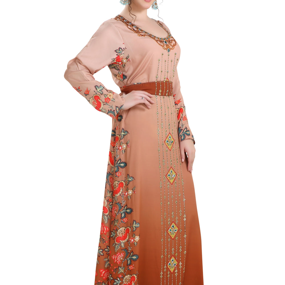 
                  
                    Dubai Kaftan Digital Printed Long Maxi Dress With Crystals - Maxim Creation
                  
                