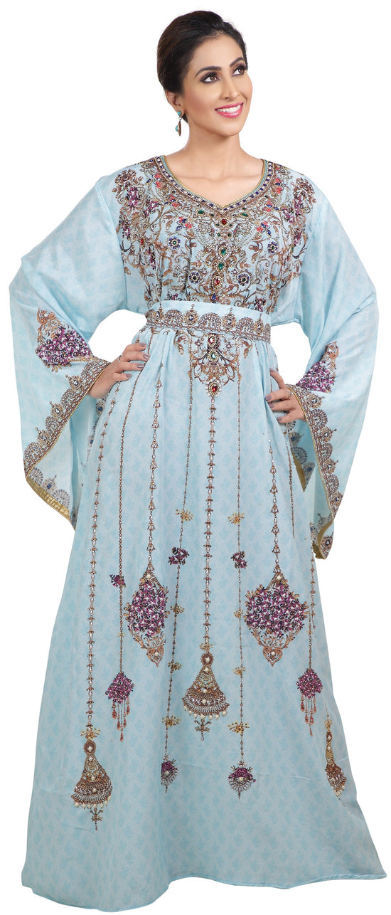 Printed Dubai Kaftan with Floral Embroidery - Maxim Creation