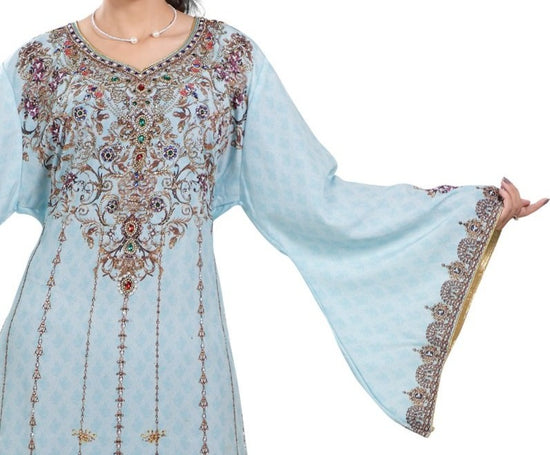 Printed Dubai Kaftan with Floral Embroidery - Maxim Creation