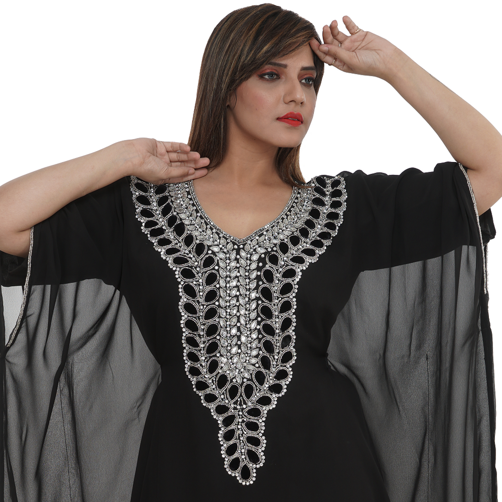 Embroidered Maxi Dress With Black Velvet Beaded - Maxim Creation