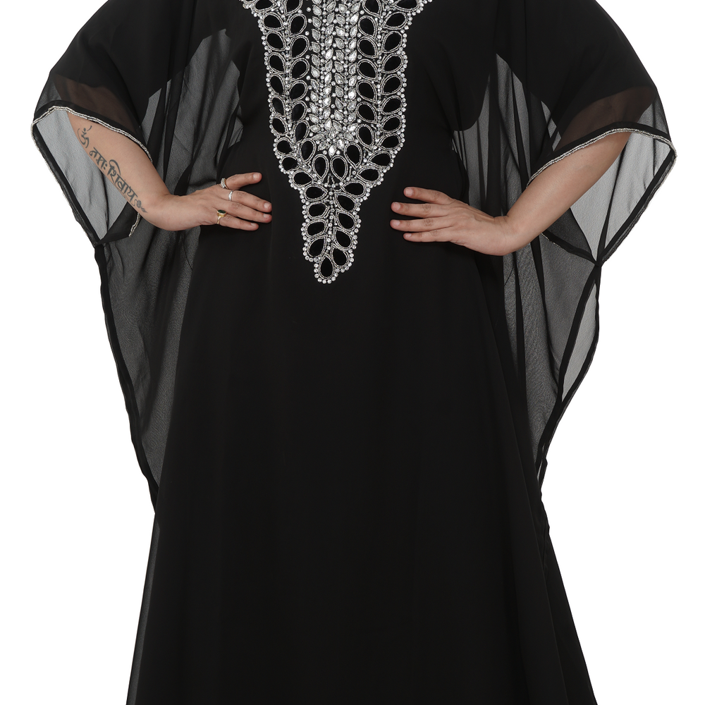 Embroidered Maxi Dress With Black Velvet Beaded - Maxim Creation