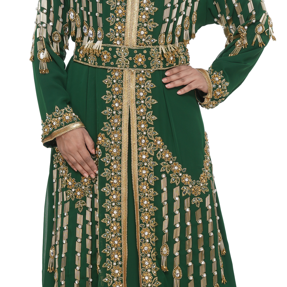 Henna Party Kaftan With Golden Floral Embroidery - Maxim Creation