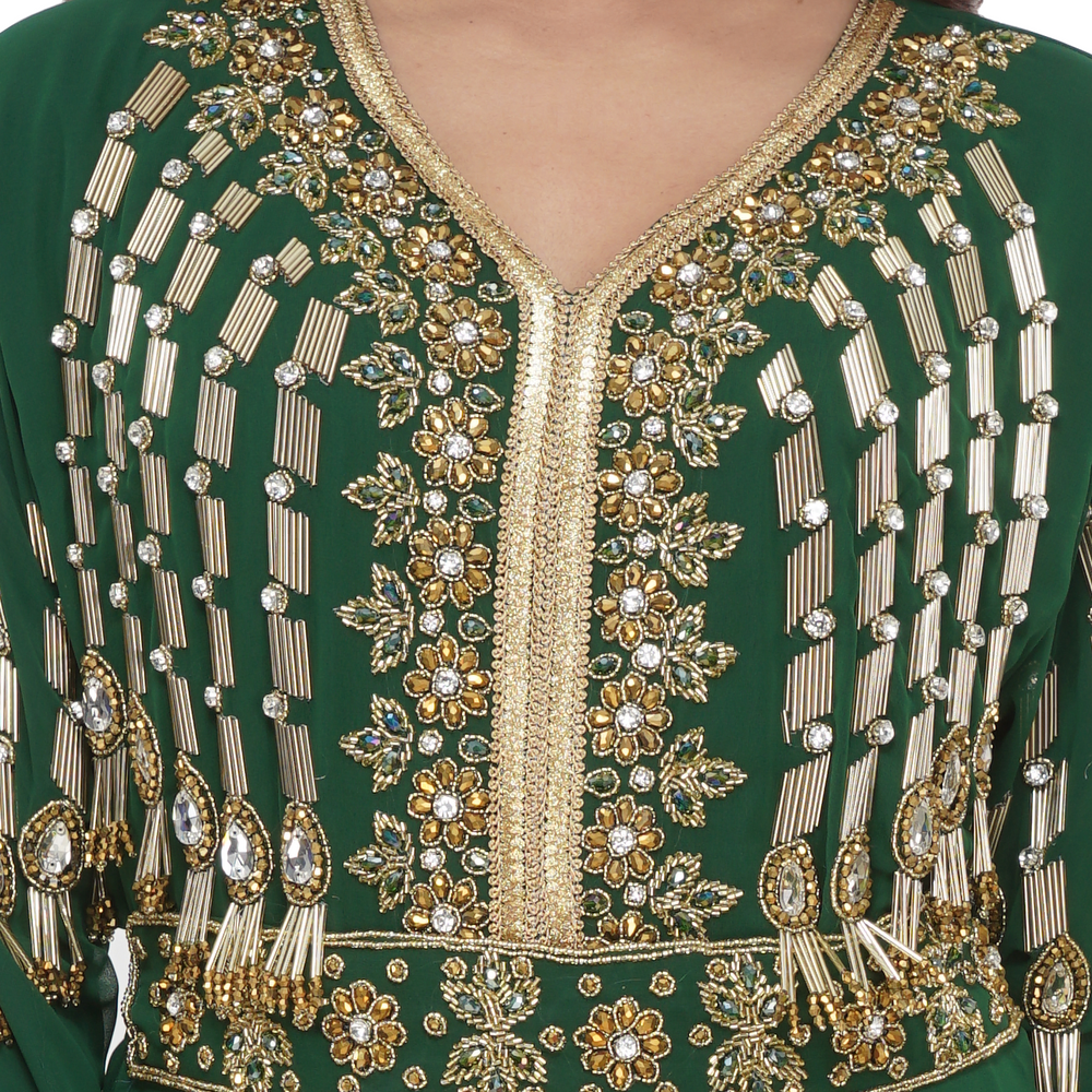 Henna Party Kaftan With Golden Floral Embroidery - Maxim Creation