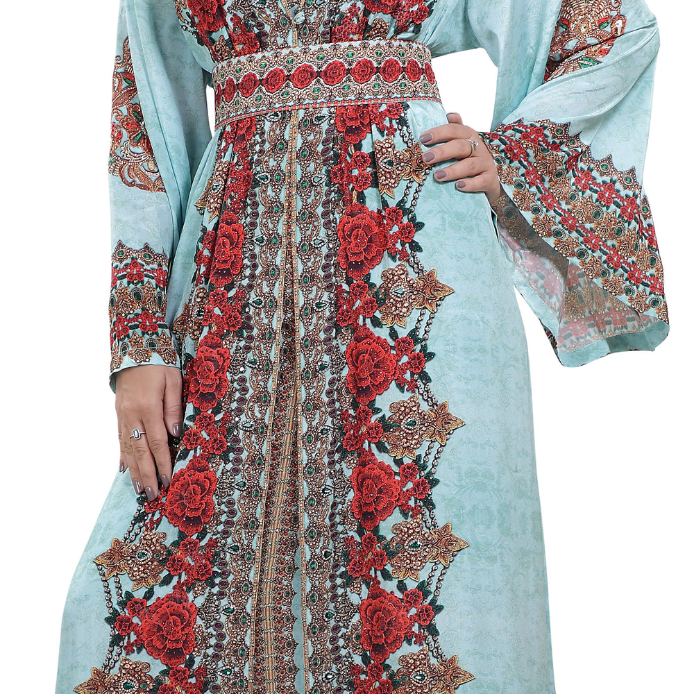 Red Rose Floral Digital Printed Kaftan - Maxim Creation