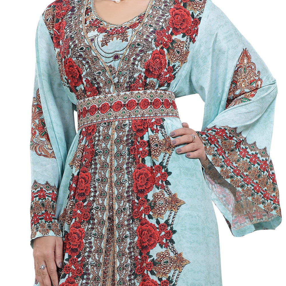 Red Rose Floral Digital Printed Kaftan - Maxim Creation