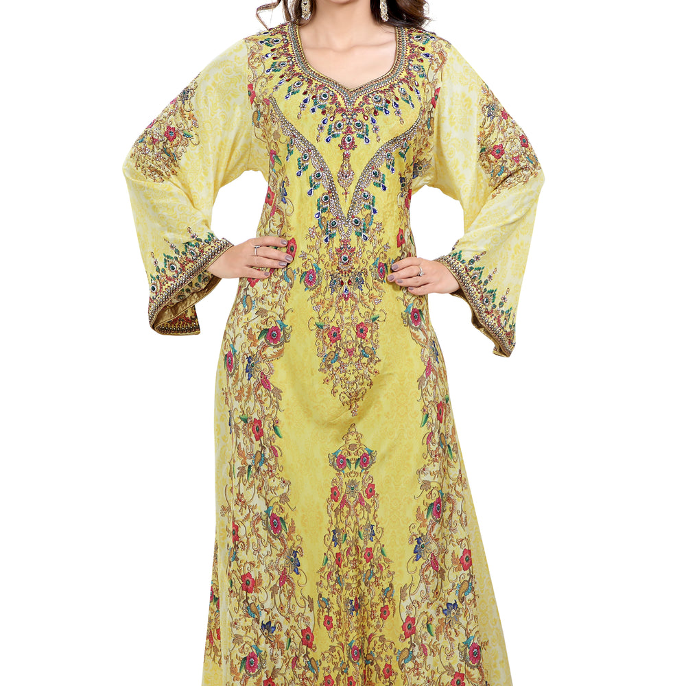 
                  
                    Printed Dubai Kaftan With Mix Embroidered Beads - Maxim Creation
                  
                
