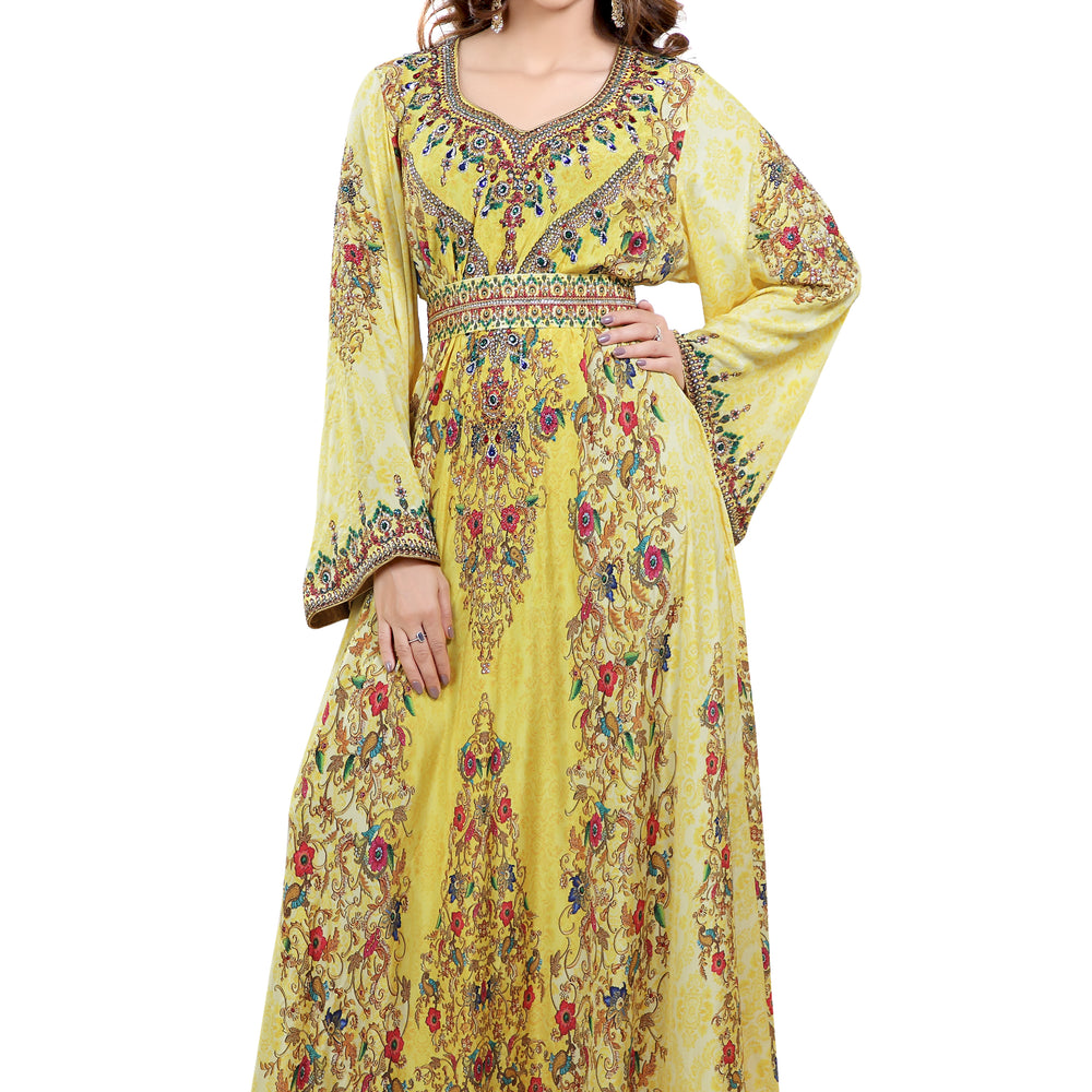 
                  
                    Printed Dubai Kaftan With Mix Embroidered Beads - Maxim Creation
                  
                