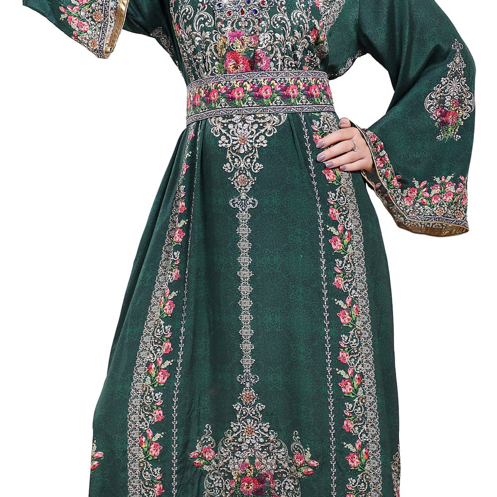 
                  
                    Floral Printed Fabric Kaftan with Embroidered Belt - Maxim Creation
                  
                