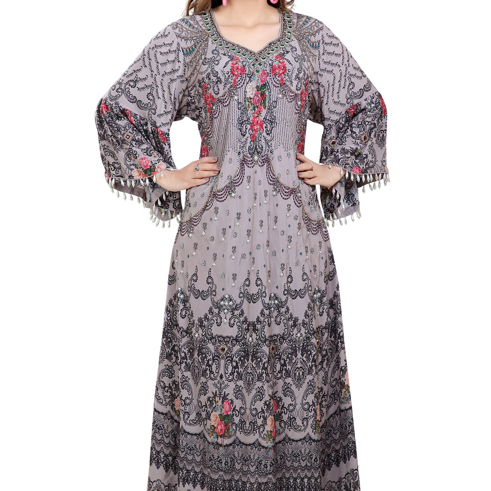 
                  
                    Floral Digital Printed Haute Coutre Kaftan Embroidery - Maxim Creation
                  
                