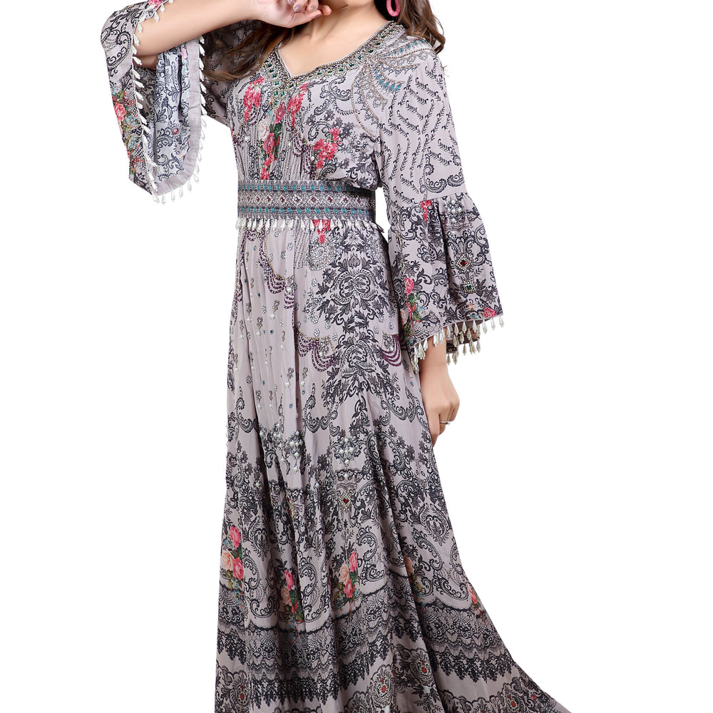 
                  
                    Floral Digital Printed Haute Coutre Kaftan Embroidery - Maxim Creation
                  
                