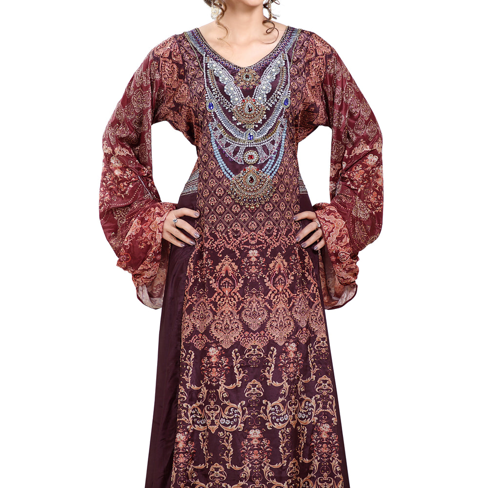 
                  
                    Arabian Dress With Mix Embroidered Digital Printed Kaftan - Maxim Creation
                  
                