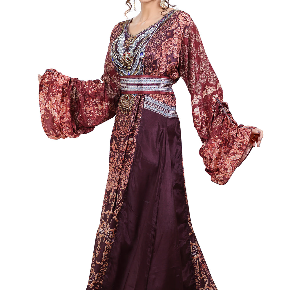 
                  
                    Arabian Dress With Mix Embroidered Digital Printed Kaftan - Maxim Creation
                  
                