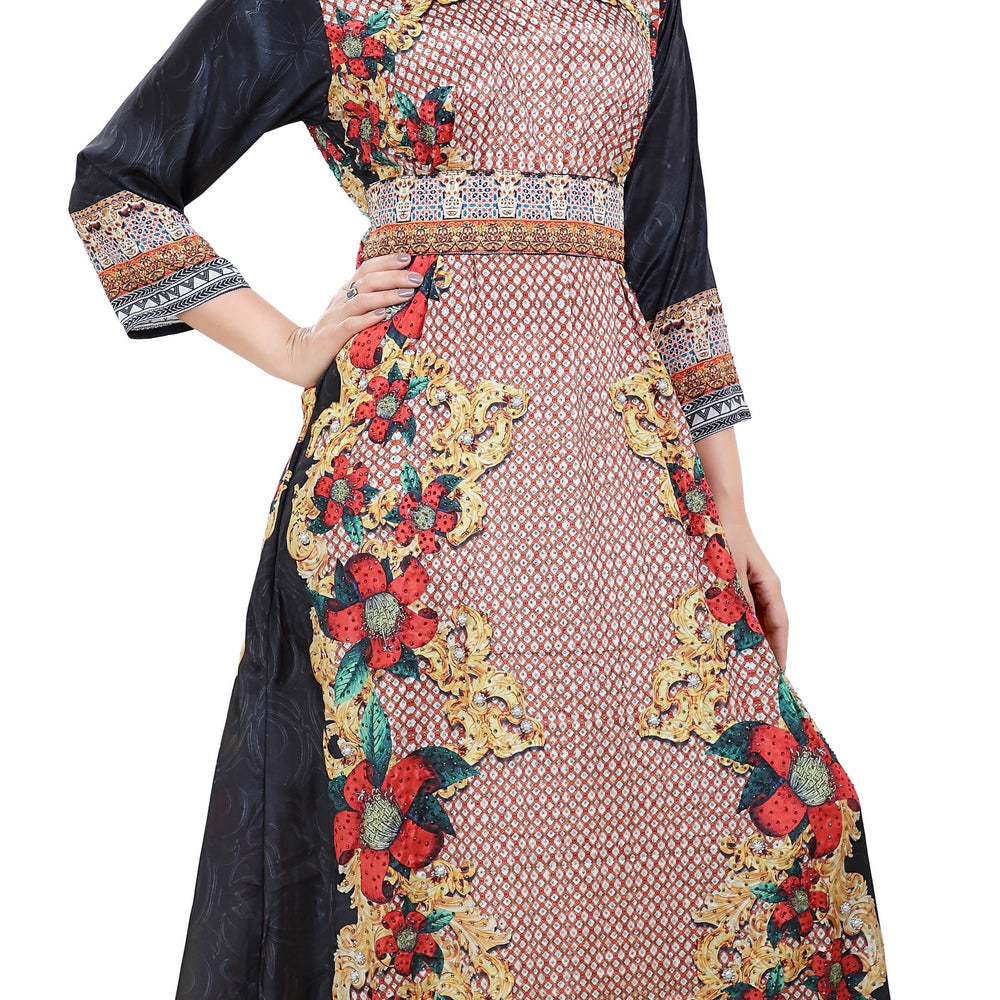 Floral Digital Printed Turkish Kaftan With Luxe Beads - Maxim Creation
