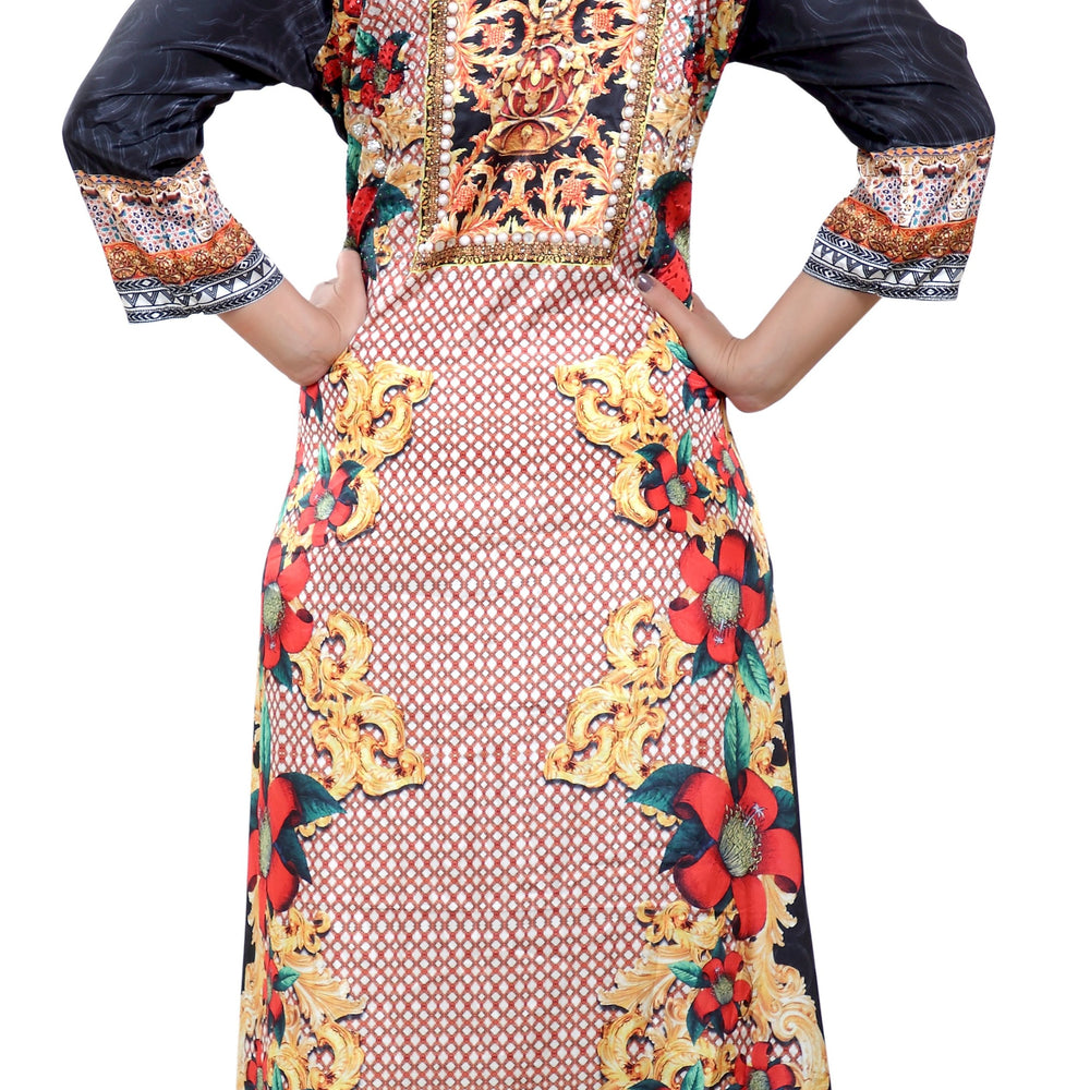 
                  
                    Floral Digital Printed Turkish Kaftan With Luxe Beads - Maxim Creation
                  
                