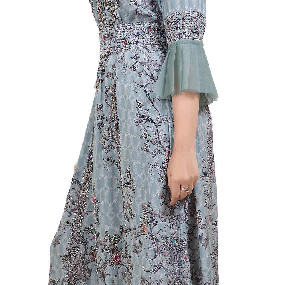 
                  
                    Digital Printed Party Gown With Cold Shoulder Sleeves - Maxim Creation
                  
                
