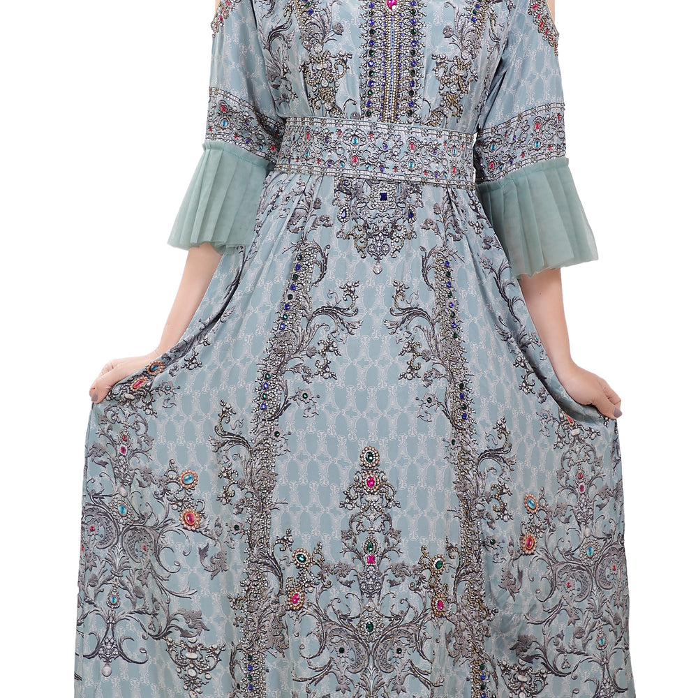 
                  
                    Digital Printed Party Gown With Cold Shoulder Sleeves - Maxim Creation
                  
                
