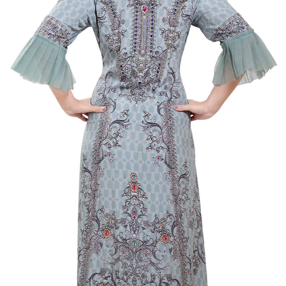
                  
                    Digital Printed Party Gown With Cold Shoulder Sleeves - Maxim Creation
                  
                
