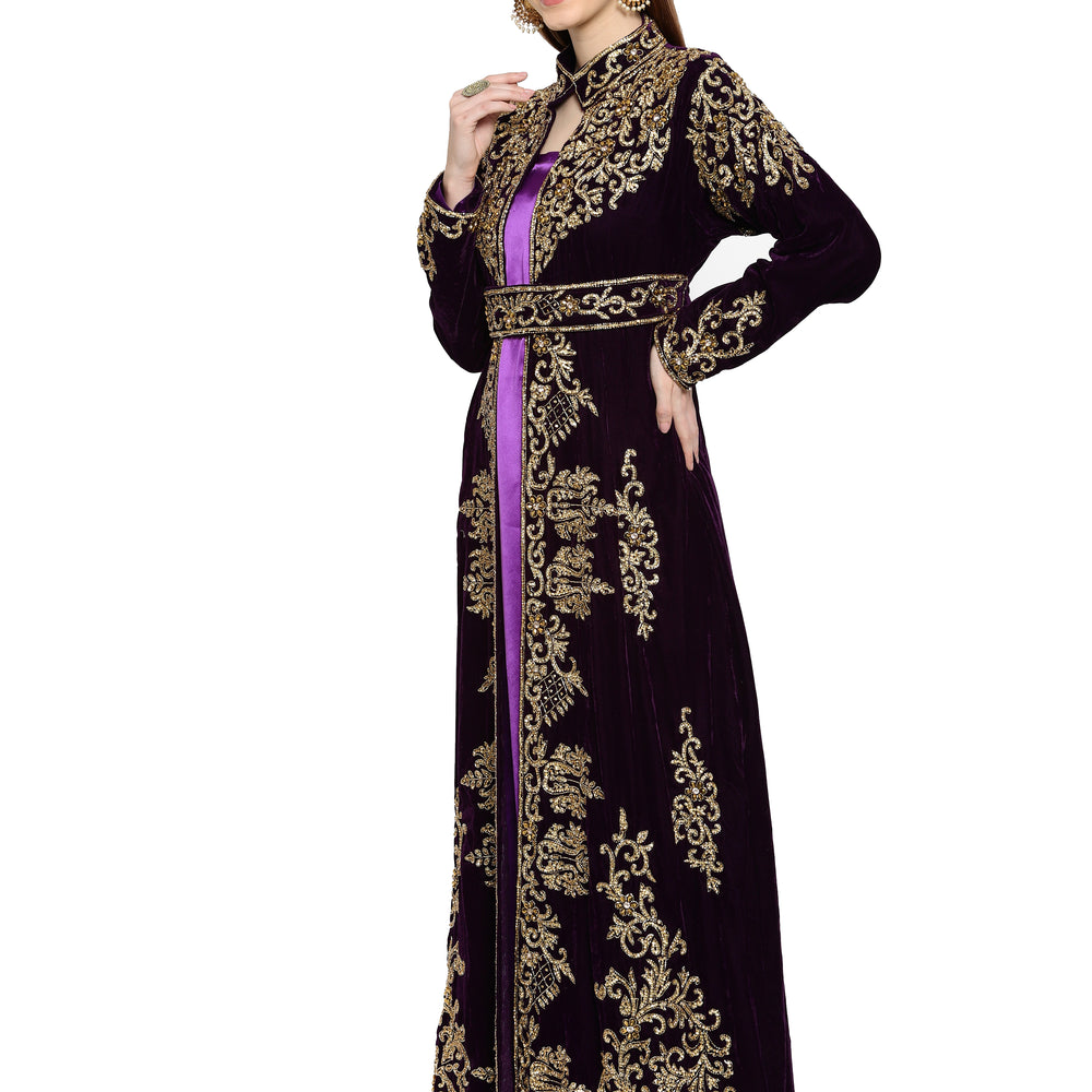 
                  
                    Wedding Gown Hand Embroidered Dress in Purple Velvet - Maxim Creation
                  
                