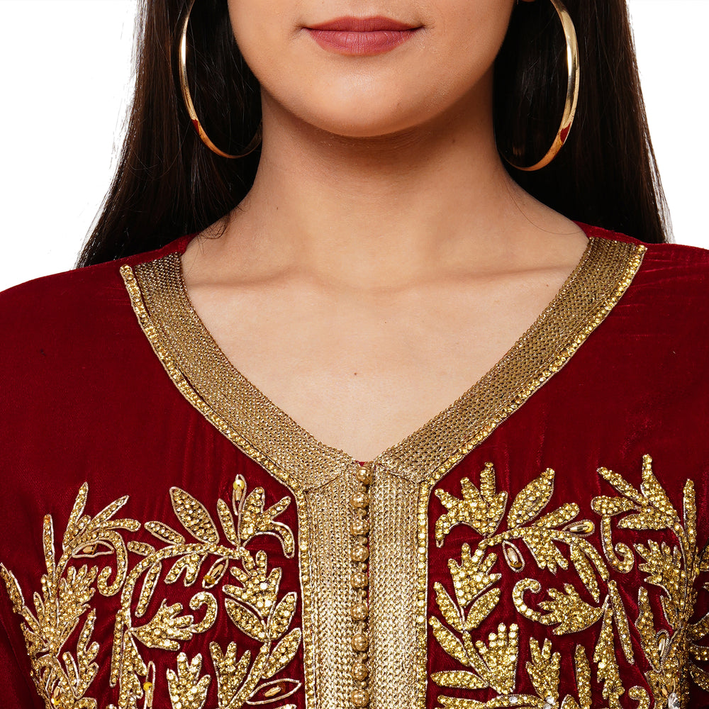 
                  
                    Modern Velvet Kaftan Evening Party Gown - Maxim Creation
                  
                