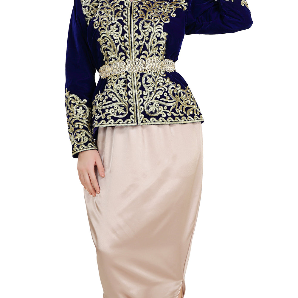 Sarwal Algerian Traditional Velvet Jacket Embroidered Kaftan - Maxim Creation