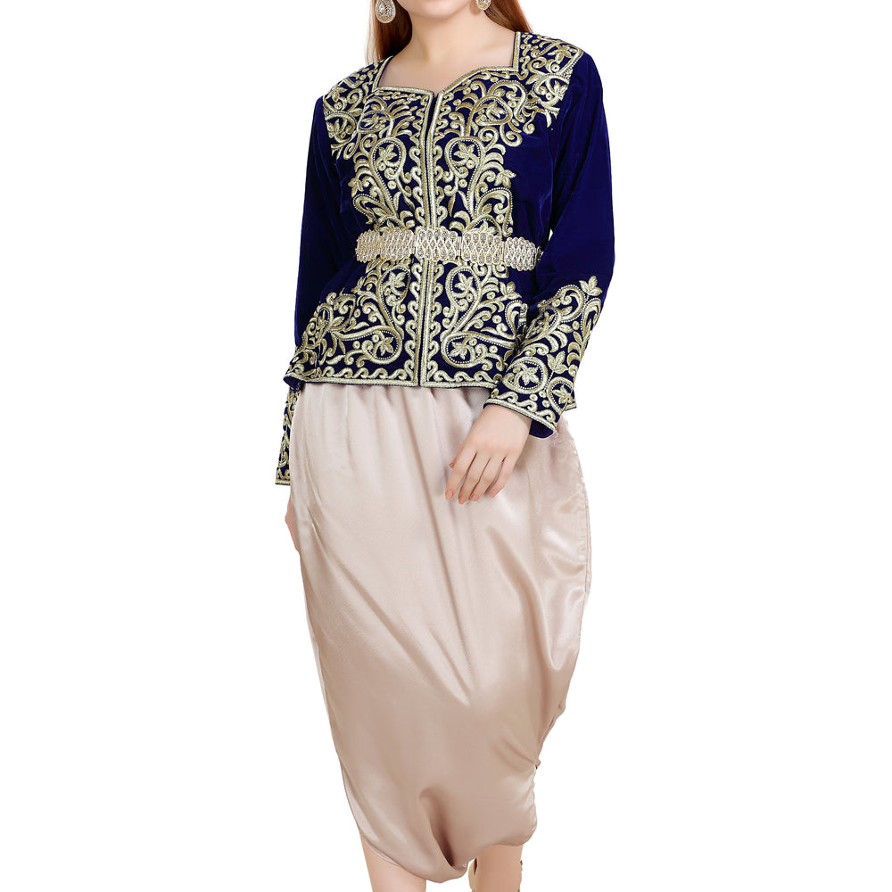 
                  
                    Sarwal Algerian Traditional Velvet Jacket Embroidered Kaftan - Maxim Creation
                  
                