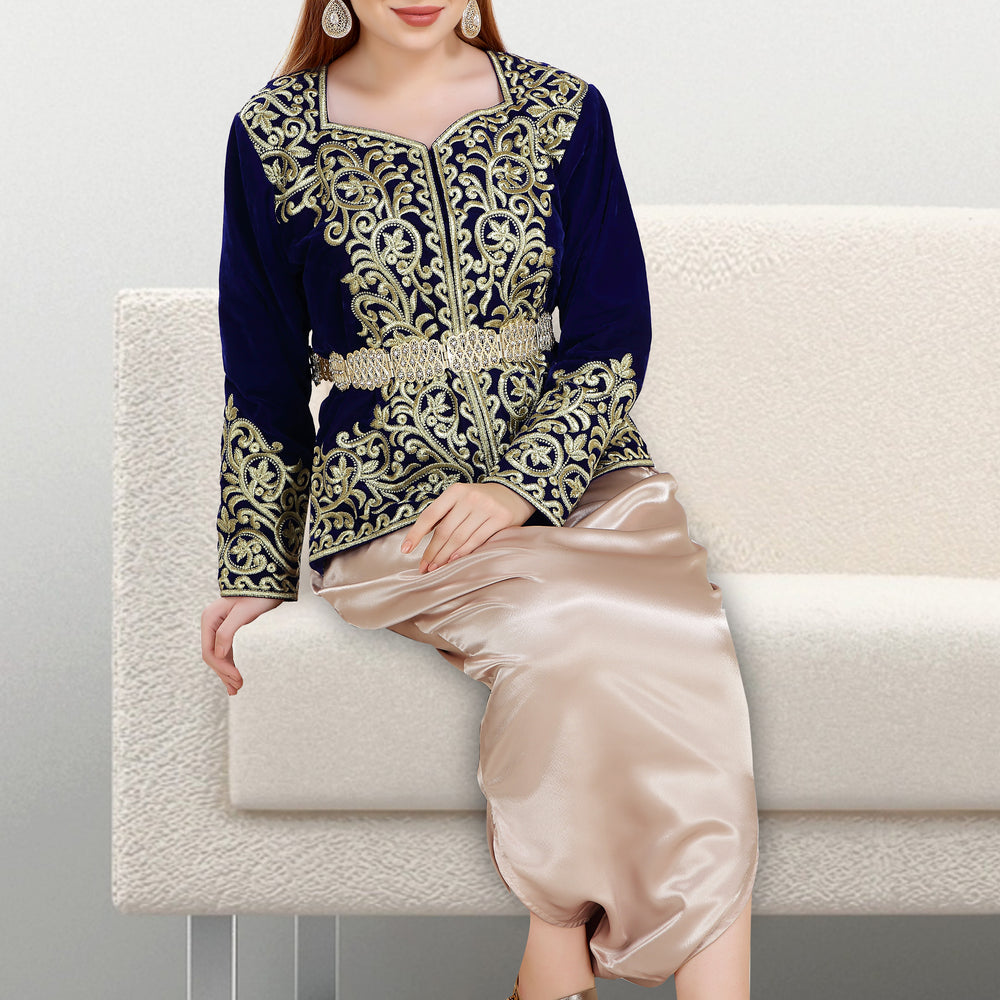 
                  
                    Sarwal Algerian Traditional Velvet Jacket Embroidered Kaftan - Maxim Creation
                  
                