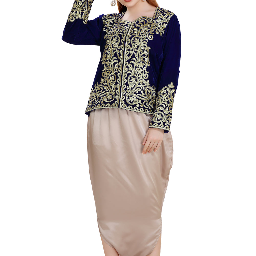 
                  
                    Sarwal Algerian Traditional Velvet Jacket Embroidered Kaftan - Maxim Creation
                  
                