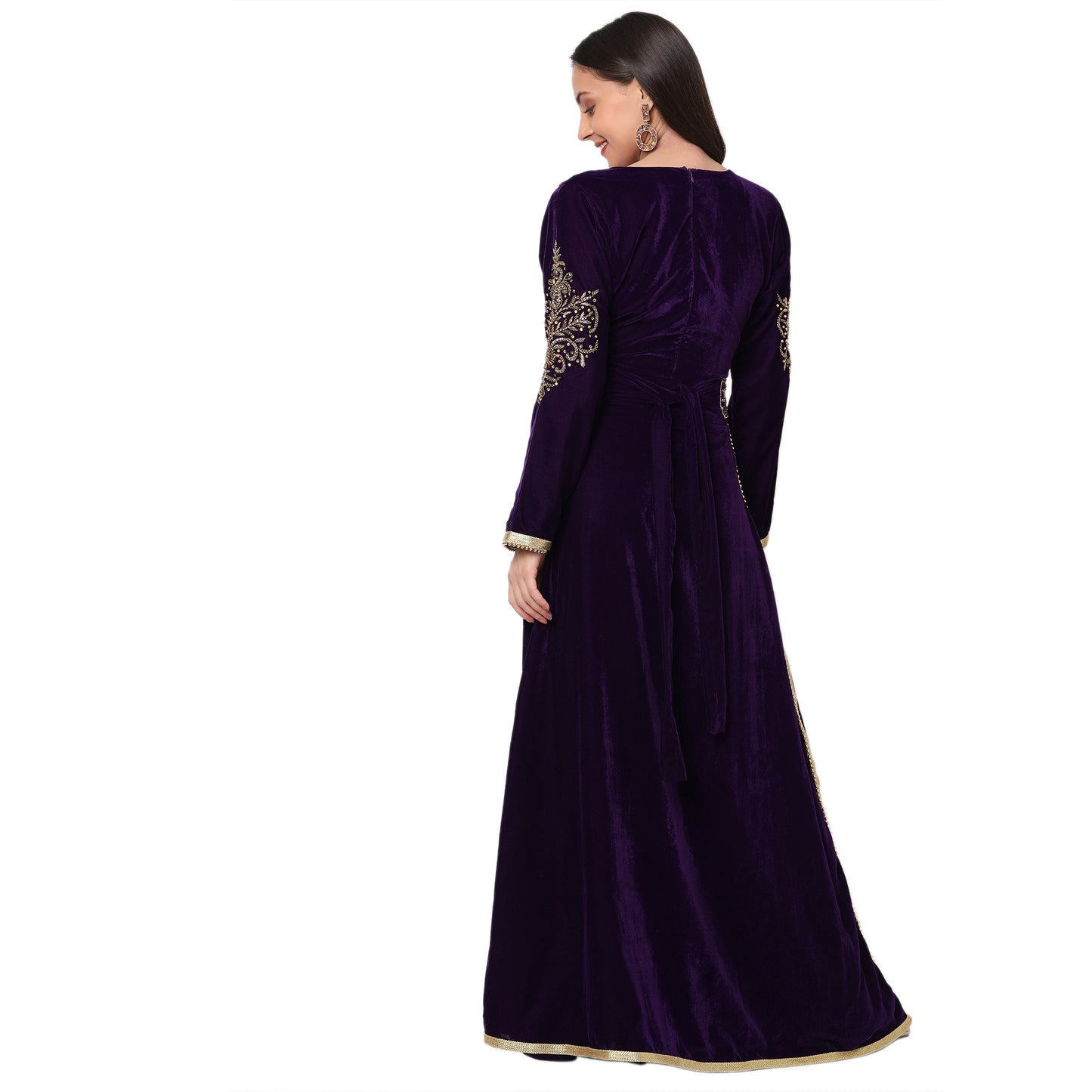 Designer Caftan Evening Party Gown in Purple Velvet - Maxim Creation