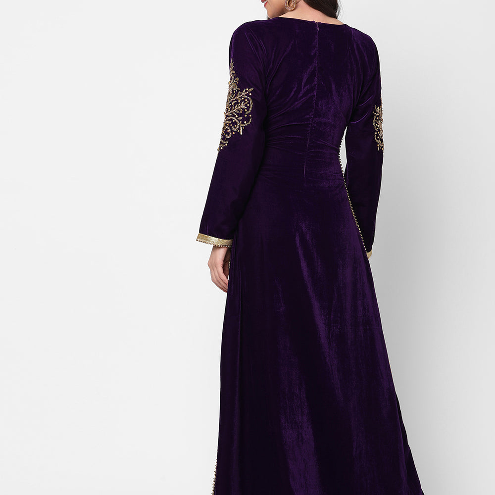 
                  
                    Designer Caftan Evening Party Gown in Purple Velvet - Maxim Creation
                  
                