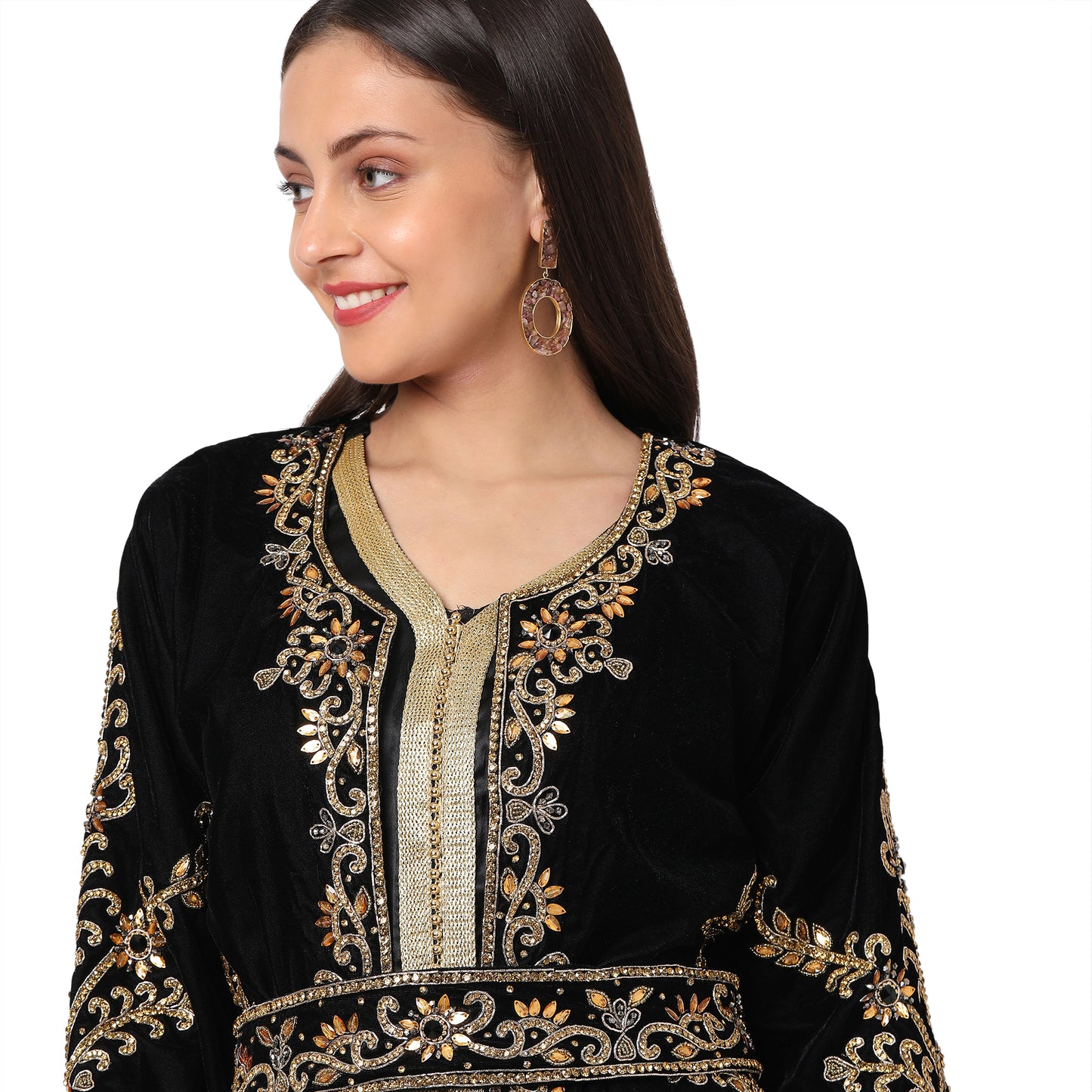 Hand Embroidered Designer Wedding Kaftan in Black Velvet - Maxim Creation