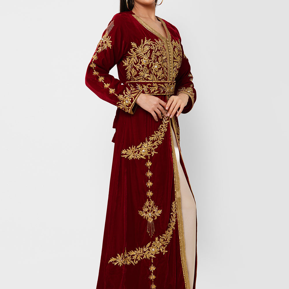 
                  
                    Modern Velvet Kaftan Evening Party Gown - Maxim Creation
                  
                