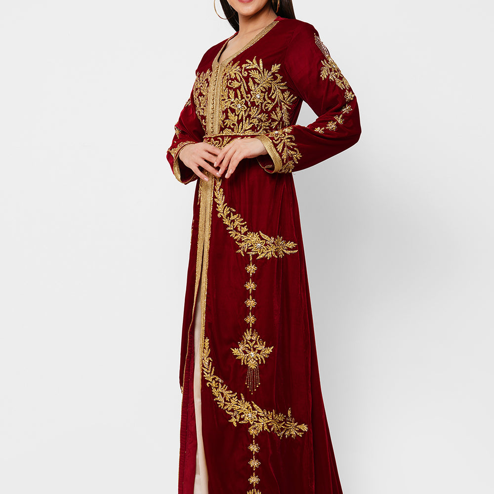 
                  
                    Modern Velvet Kaftan Evening Party Gown - Maxim Creation
                  
                