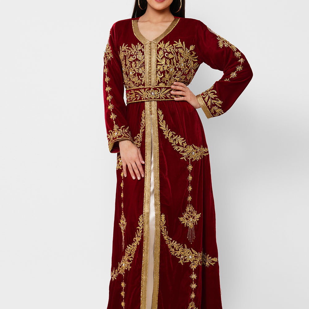 
                  
                    Modern Velvet Kaftan Evening Party Gown - Maxim Creation
                  
                