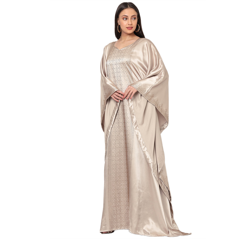 
                  
                    Arabian Beige Color Satin Dress - Maxim Creation
                  
                