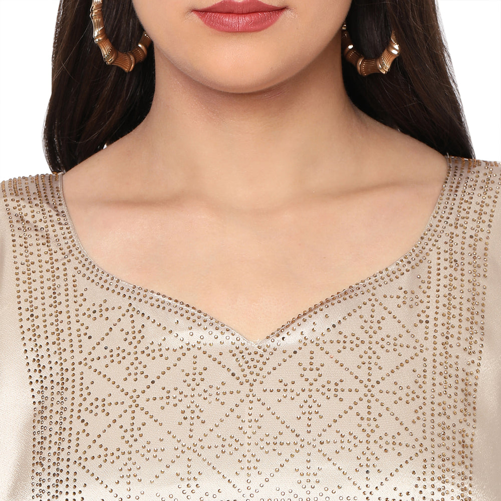 
                  
                    Arabian Beige Color Satin Dress - Maxim Creation
                  
                