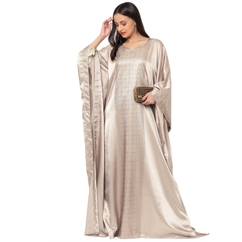 
                  
                    Arabian Beige Color Satin Dress - Maxim Creation
                  
                
