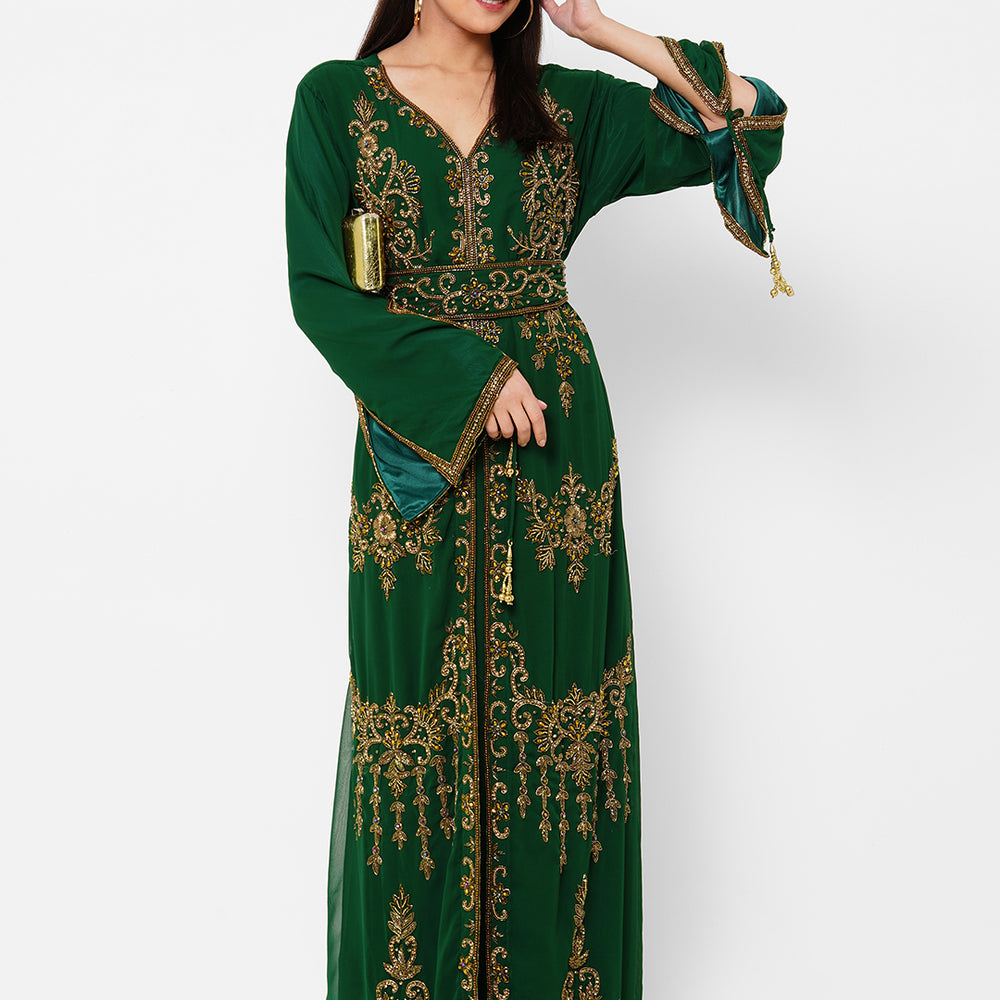 
                  
                    Embroidered Arabian Kaftan Designer Jalabiya - Maxim Creation
                  
                