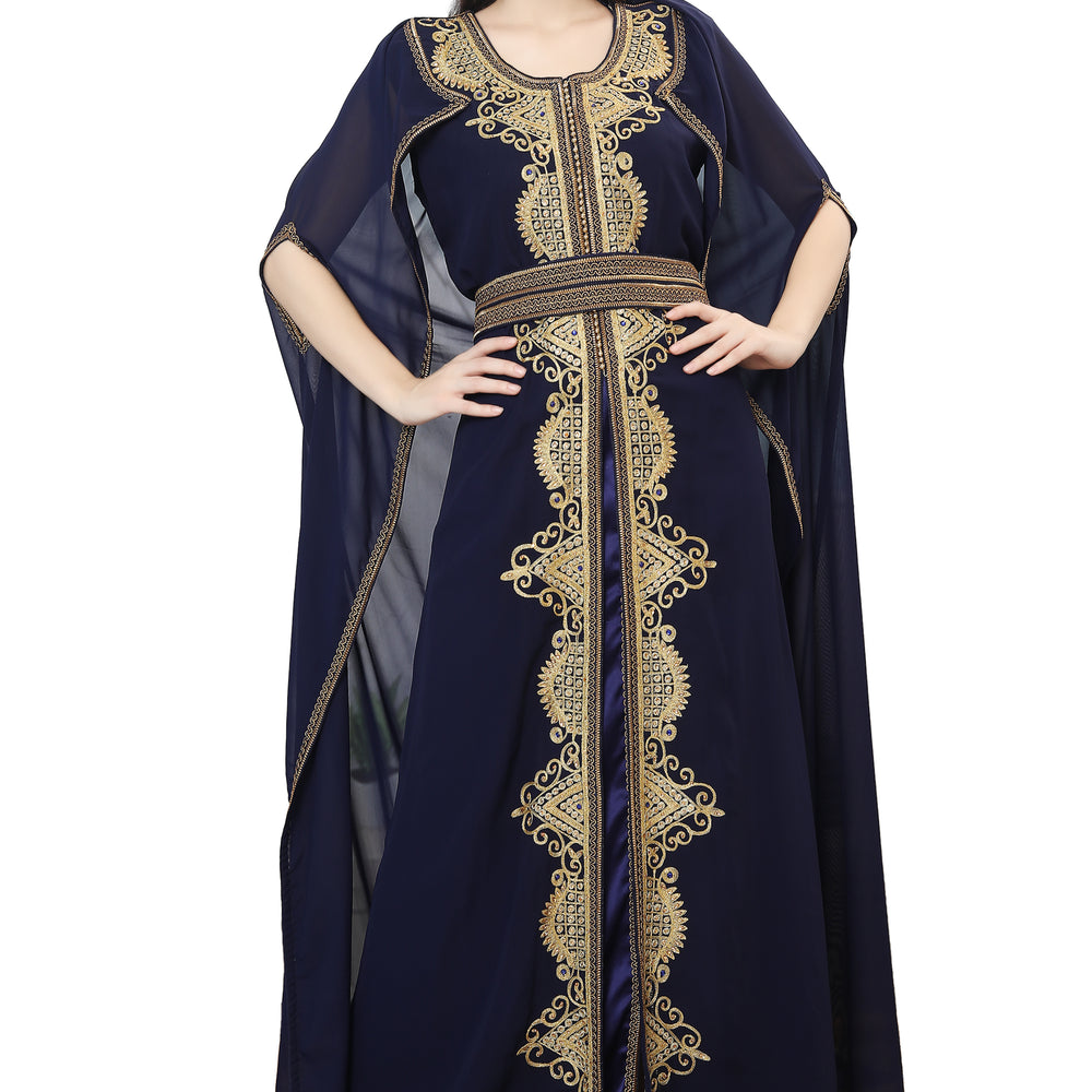 Navy Blue Karakou Algerian Caftan Mermaid Gown - Maxim Creation