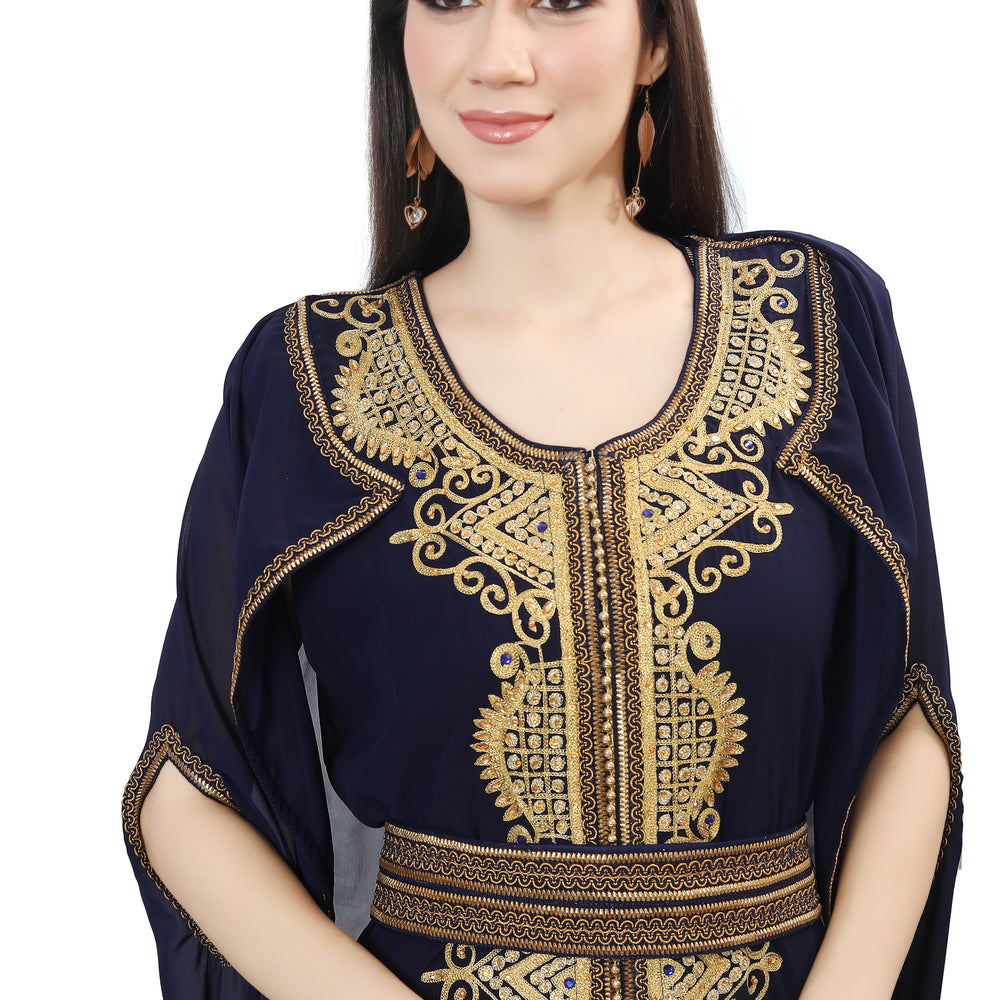 Navy Blue Karakou Algerian Caftan Mermaid Gown - Maxim Creation