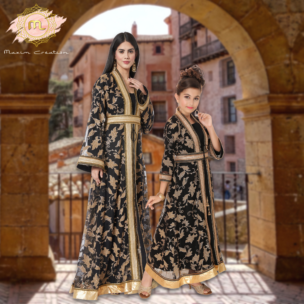 
                  
                    Arabian Thobe Partywear Kaftan Gown Mother + Daughter Combo Set - Maxim Creation
                  
                
