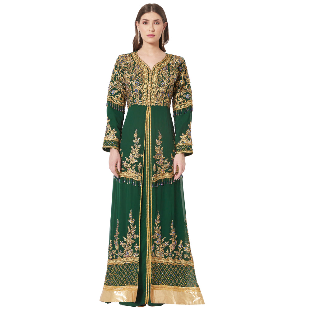 
                  
                    Handmade Designer Caftan Embroidered Cocktail Party Gown - Maxim Creation
                  
                