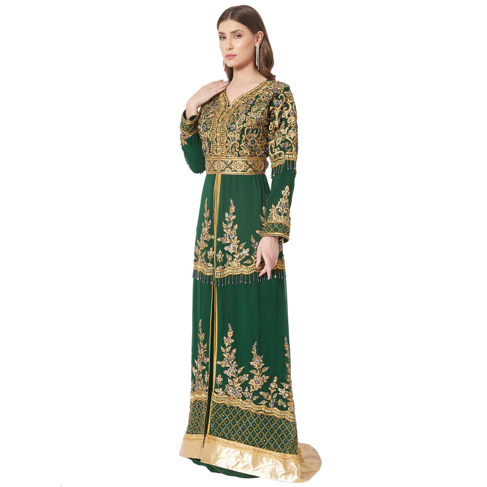 
                  
                    Handmade Designer Caftan Embroidered Cocktail Party Gown - Maxim Creation
                  
                