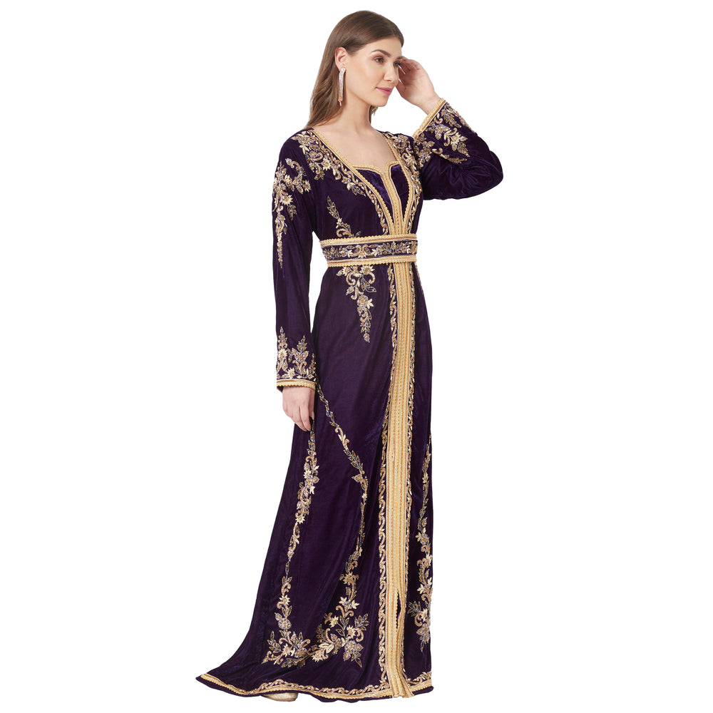 
                  
                    Designer Takchita Caftan Purple Velvet Wedding Gown - Maxim Creation
                  
                