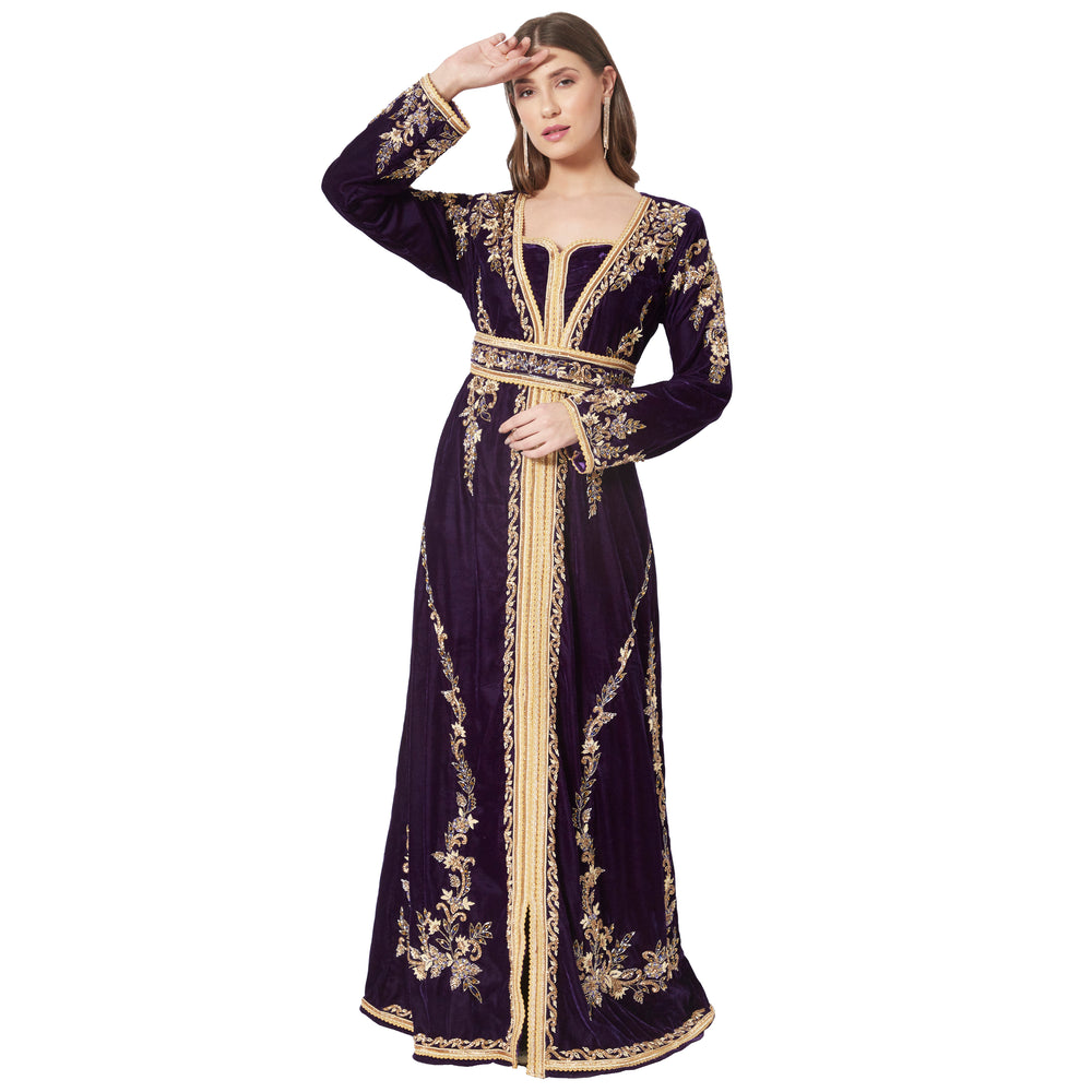 
                  
                    Designer Takchita Caftan Purple Velvet Wedding Gown - Maxim Creation
                  
                