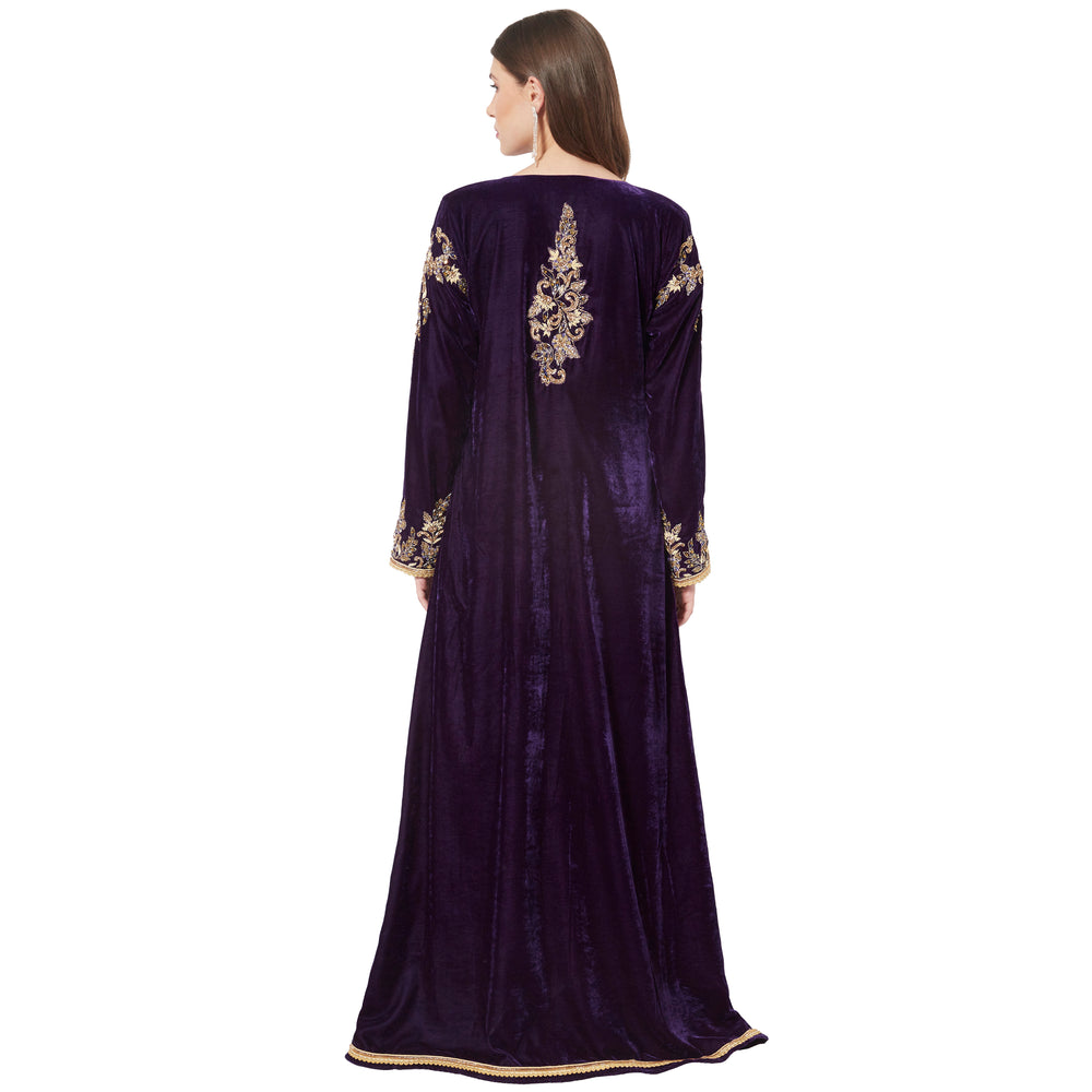 
                  
                    Designer Takchita Caftan Purple Velvet Wedding Gown - Maxim Creation
                  
                