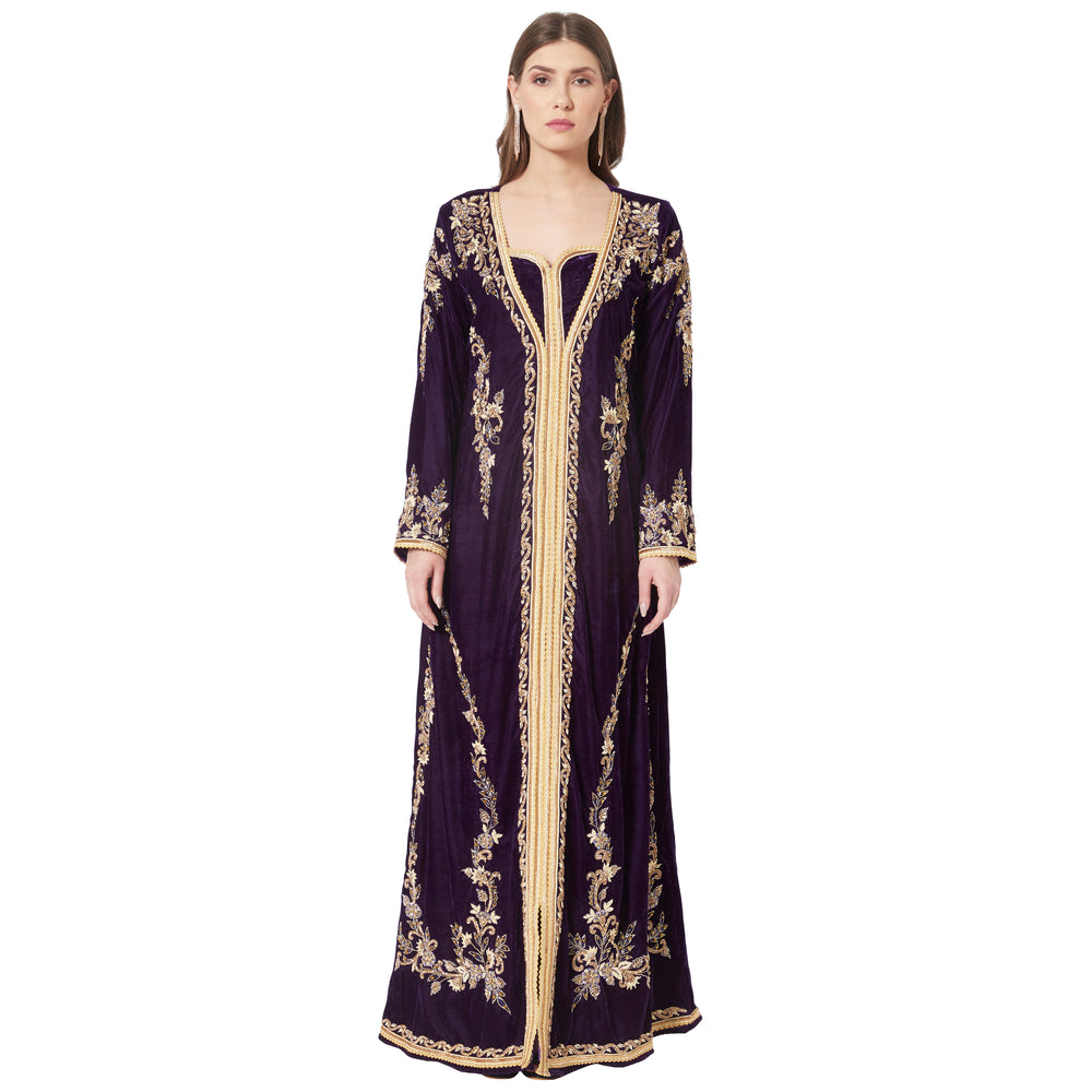 
                  
                    Designer Takchita Caftan Purple Velvet Wedding Gown - Maxim Creation
                  
                